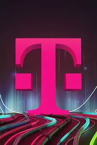 AI generiertes Bild mit Lila und Pinkfarben sowie Aufschrift "Lead the Future. Today." und T-Systems Logo