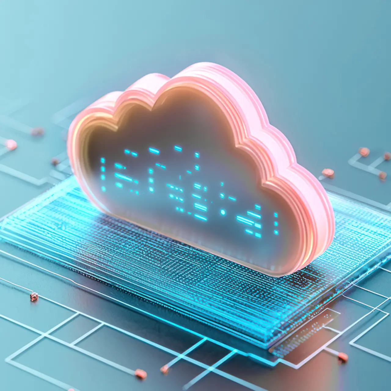A digital cloud structure is depicted.