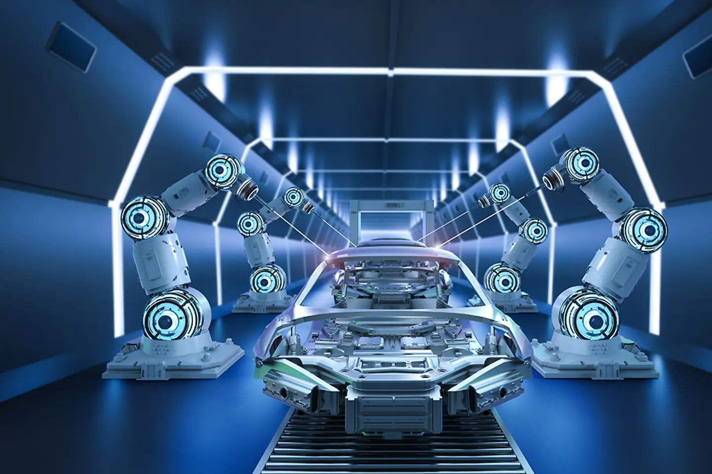 Laser-Roboterarme bei der Herstellung von Fahrzeugen