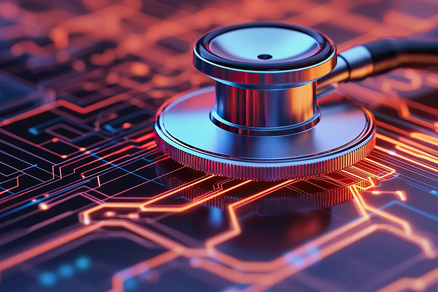 KI-generiertes Bild - Ein Stethoskop auf einem leuchtenden digitalen Display