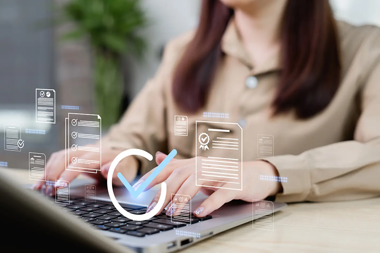 Female employee working on online documents