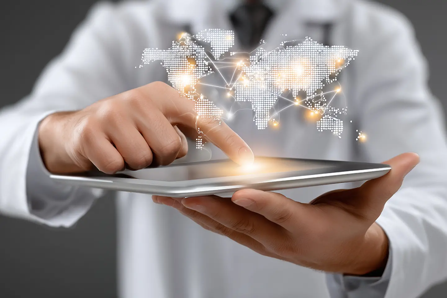 Doctor touching tablet computer