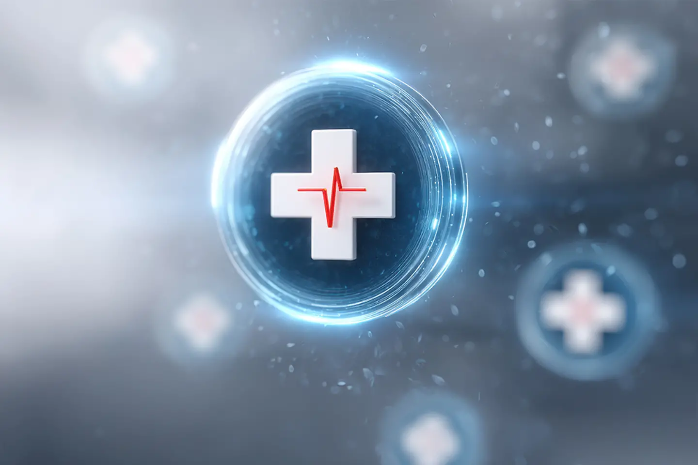 AI-generated image - Image of a white cross in a blue circle with a red heart sinus rhythm on ECG