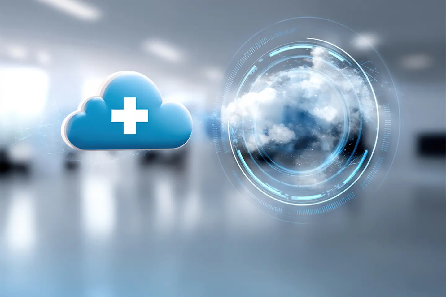 Bild einer blauen Wolke, die in einen digitalen Kreis eintritt