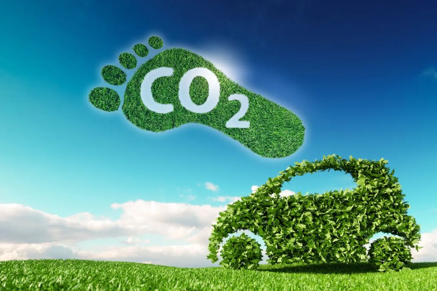 Green car with carbon footprint