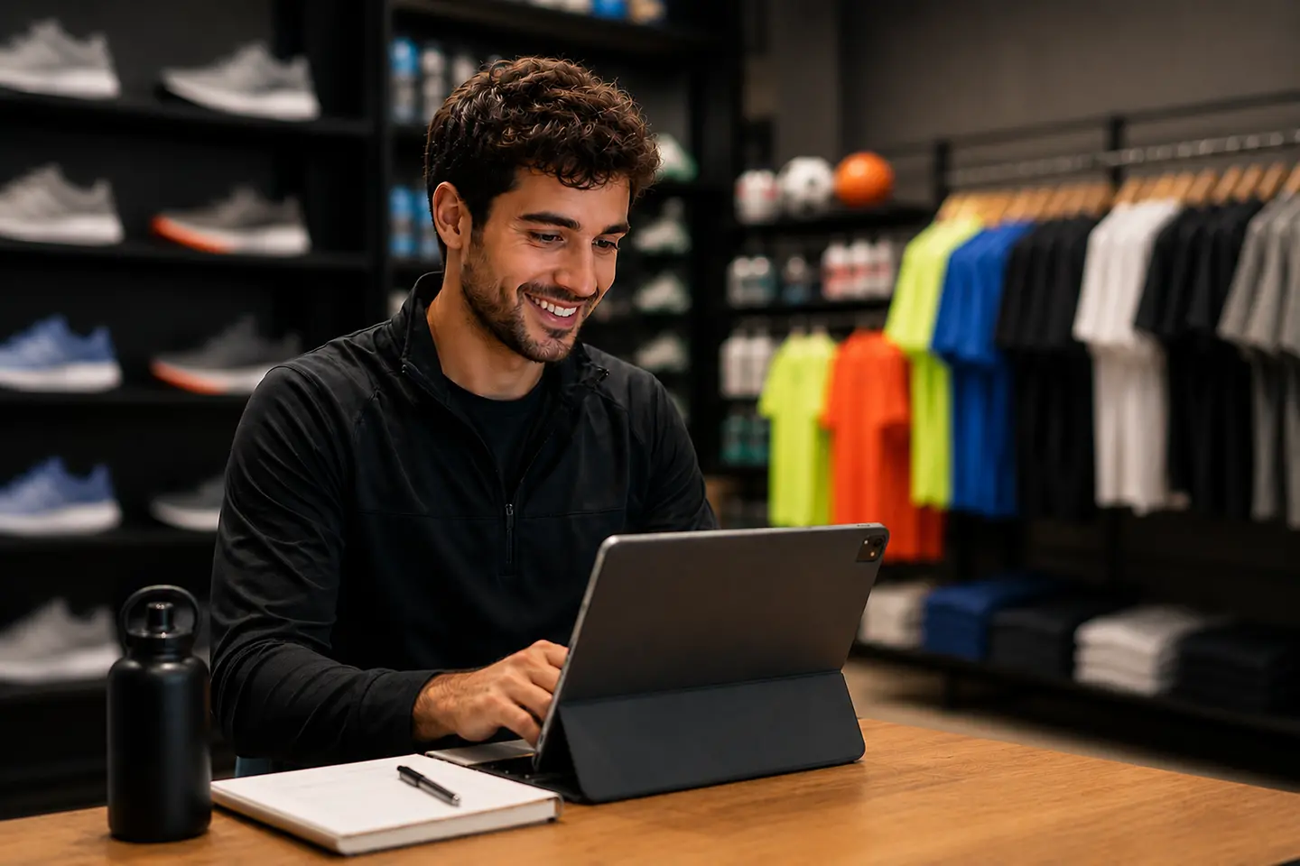 Imagem gerada por IA - Store manager with tablet in a sporting goods store