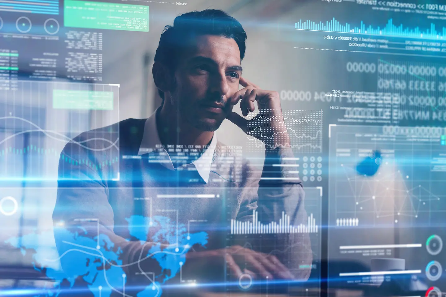 Imagen generada por IA - Man thinking about data