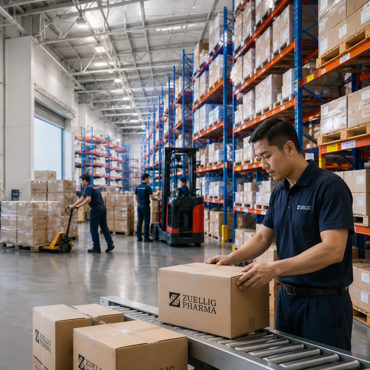 Warehouse with employees of Zuellig Pharma working on healthcare service delivery