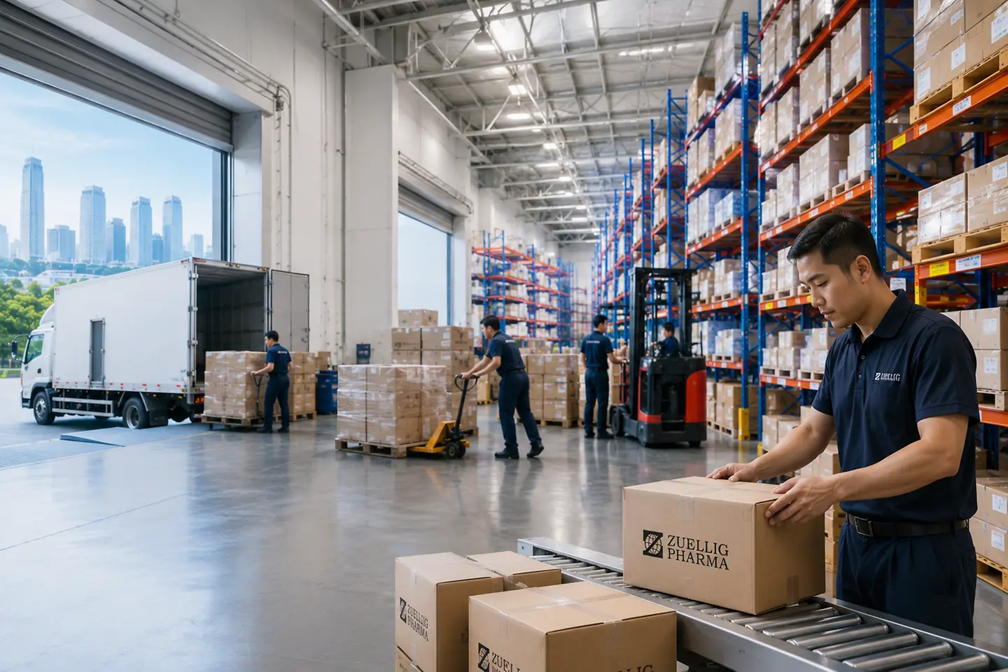 Warehouse with employees of Zuellig Pharma working on healthcare service delivery