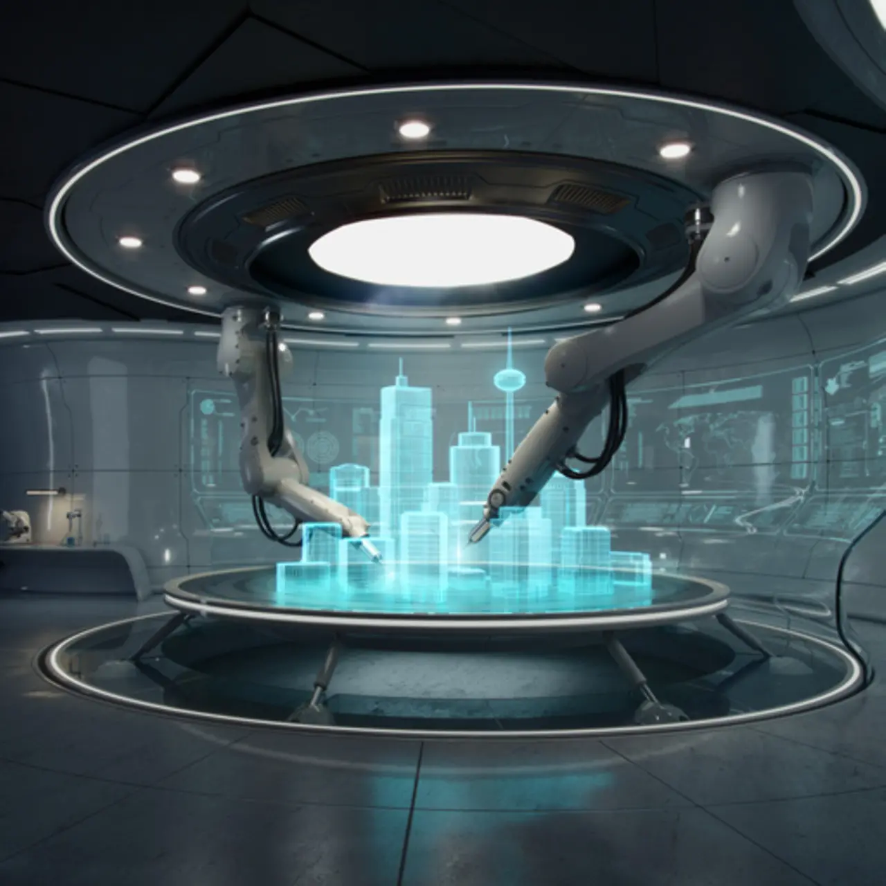 Robots building a virtual city