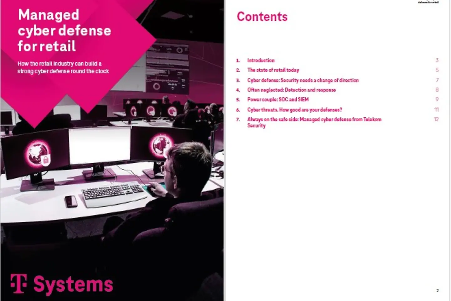 Cover and the next page as a screenshot showing the white paper: Managed cyber defense for retail