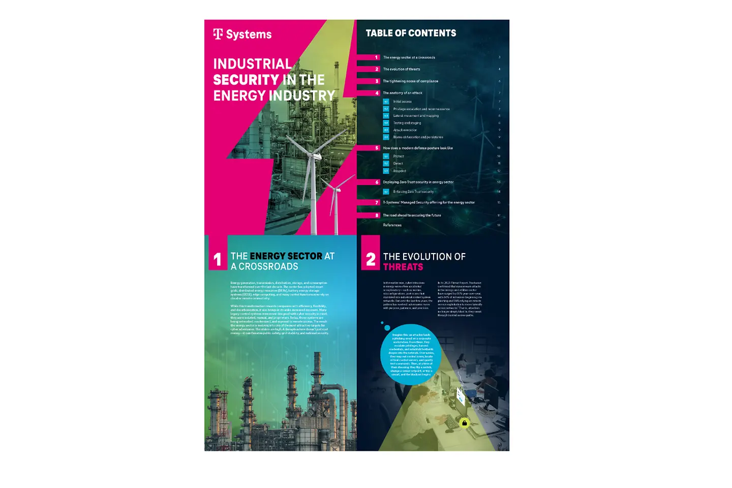 Cover and the next three pages as a screenshot showing the white paper Industrial Security in the energy industry