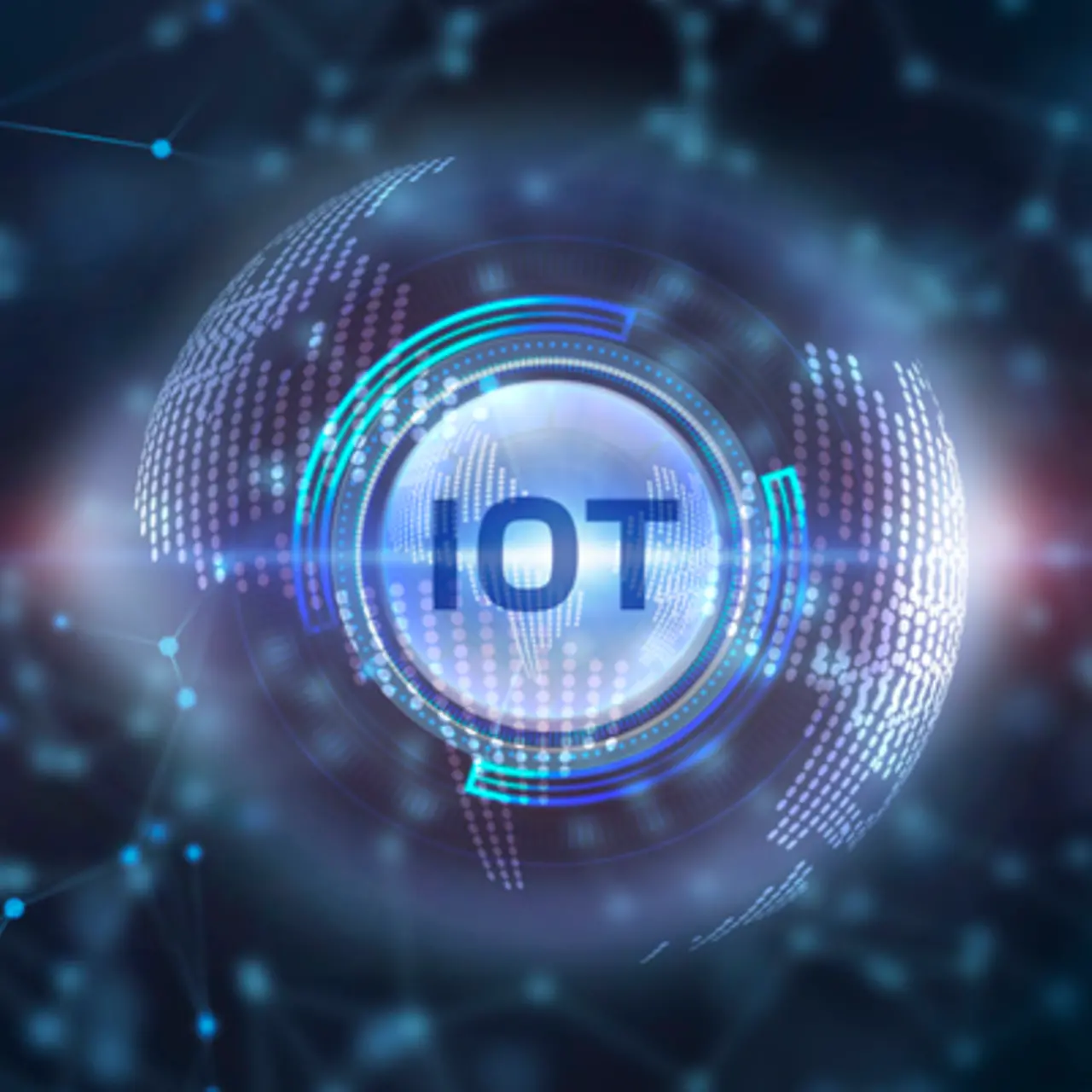 Virtuelle Erdkugel mit dem Schriftzug IoT auf der Vorderseite.